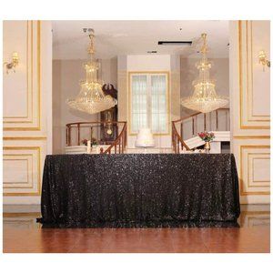 Black Sequin Tablecloth 60x102 inch Wedding Dining Table Linen Cover